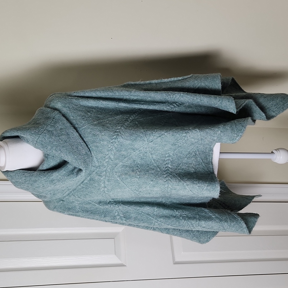 World Market Textured Knit Sweater Cowl Cape Poncho in Light Blue NWOT
